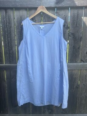J. Jill Love Linen Sleeveless Shift Dress Light Blue V-Neck Pockets XLP